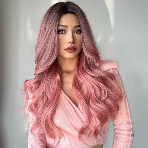 Ymiko Red Lace Front Wig, Pink Wig, Pink Lace Front Wigs Deep Wave Curly Lace Wig Pink Lace Front Wig Pink Lace Front Wig Human Hair with Hair Pink Color Cosplay Wigs for Girls and