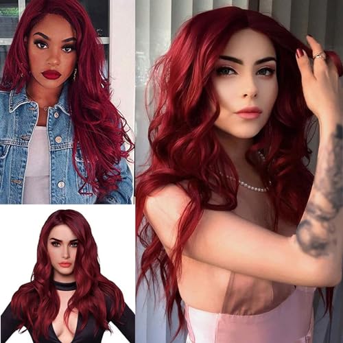 Wine Wig Long Curly Hd Lace Front Wigs Human Hair,Deep Wave Wig for White Women Hd Lace Closure Wigs Cosplay Wig