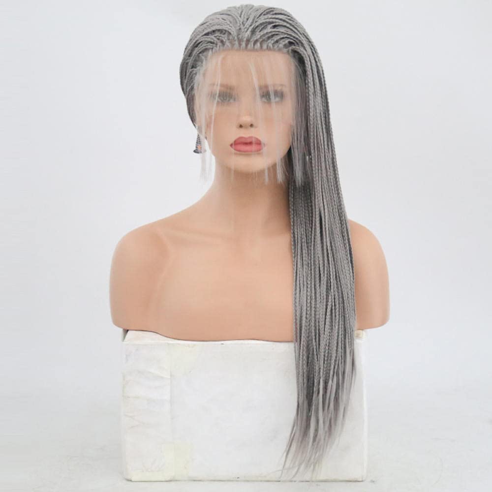 liuzz Silver Grey Braided Wigs Synthetic Lace Front Wig Part Braided Box Braids Wig With Baby Hair Wigs for Black Women-26inches
