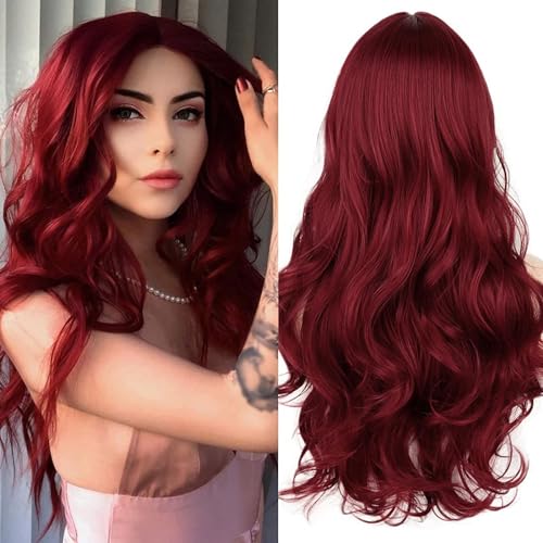 Wine Wig Long Curly Hd Lace Front Wigs Human Hair,Deep Wave Wig for White Women Hd Lace Closure Wigs Cosplay Wig