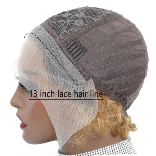 INSTASTYLE Ombre Blonde Pixie Cut Lace Front Wigs 6 inch Human Hair 13X1 Pixie Cut Short Curly Wigs HD Lace Front Wigs Plucked Pixie Curly Wigs for Black Women (6 Inch, 1B/27#)