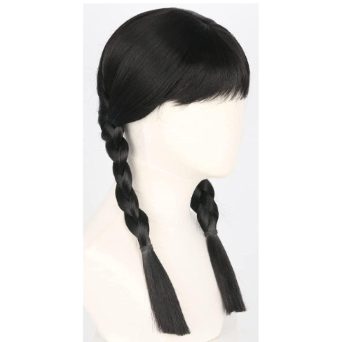 Tatibana Girls Kids Long Straight Black Braided Wig with Bangs Synthetic Wig with Wig Cap Halloween Party Cosplay Wig Suitable for girls and children aged 12 and above