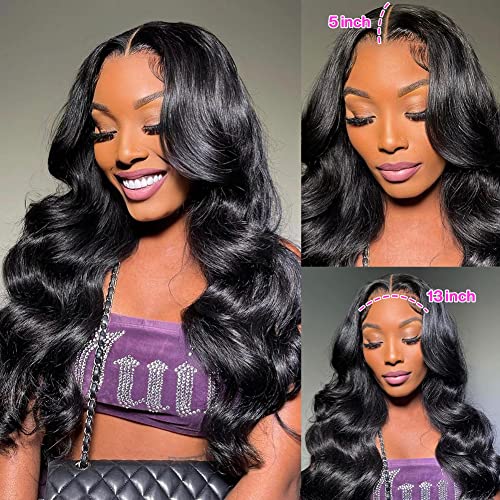 Yamikk 26 Inch 13x5 Body Wave Lace Front Wigs Human Hair For Black Women 180% Density HD Lace Front Human Hair Wigs Pre Plucked Natural Hairline Brazilian Lace Frontal Wigs With Baby Hair