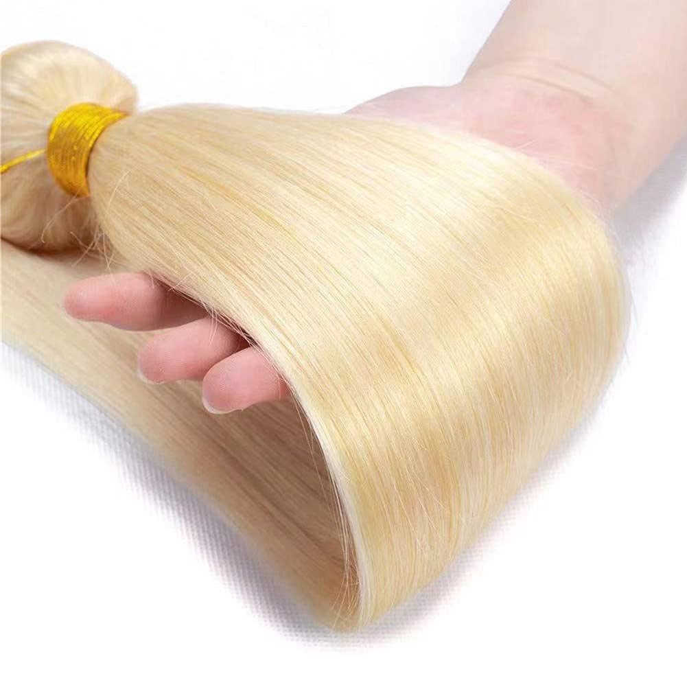 LAPONDAI 613 Blonde 3 Bundles Human Hair Straight Hair (18 20 22) 8A Brazilian Body Wave Blonde Human Hair Bundle 100% Virgin Remy Hair 613 Bundles Human Hair Extensions (#613 Straight)