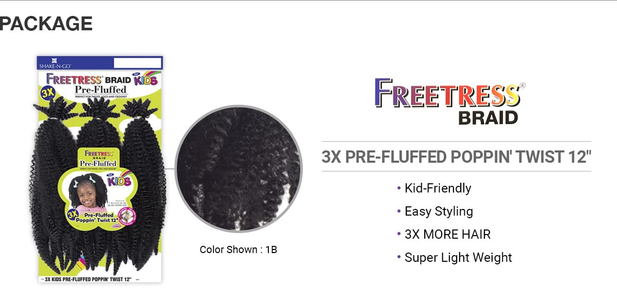 FreeTress Crochet Braids 3X Kids Pre-Fluffed Poppin' Twist 12" (Pack of 1, Copper)