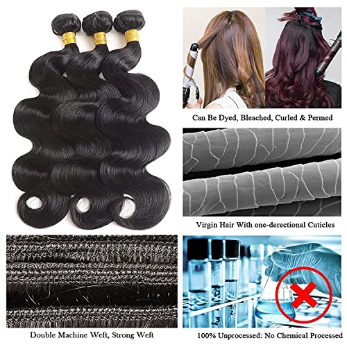 Human Hair Bundles Body Wave Bundles Human Hair 14 14 14 Inch 10A Brazilian Hair Bundles Human Hair 100% Unprocessed Virgin 3 Bundles Human Hair Weave Bundles Human Hair Extensions Natural Color