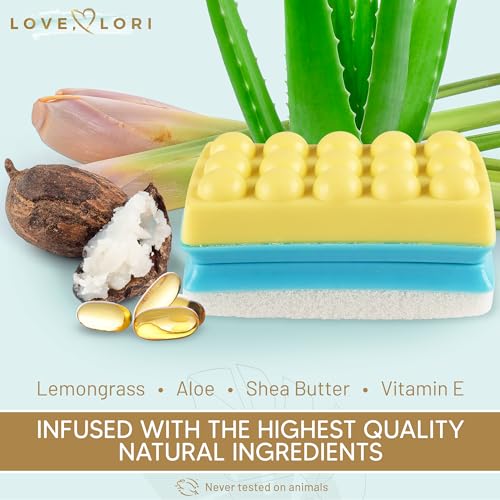 Love Lori 2 in 1 Foot Pumice Stone & Soap, Shower Foot Scrubber Exfoliator, Callus Remover for Feet, Feet Scrubber Dead Skin Removal, Great Foot Care Kit, Pedicure Kit & Foot Spa Kit Gift!