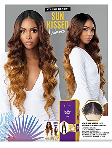Sensationnel Butta lace front wig - extra wide and deep hand tied lace parting space with preplucked natural illusion hairline lace wig human hair blend mixed - Ocean wave 30 in (1B)