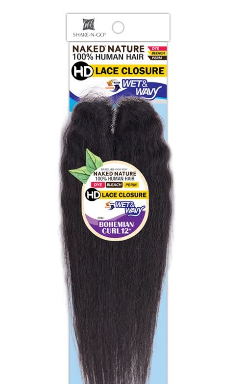 Freetress Naked Nature Human Hair Weave Wet N Wavy HD 2.25"X4" WW BOHEMIAN CURL 12" LACE CLOSURE (NATURAL)