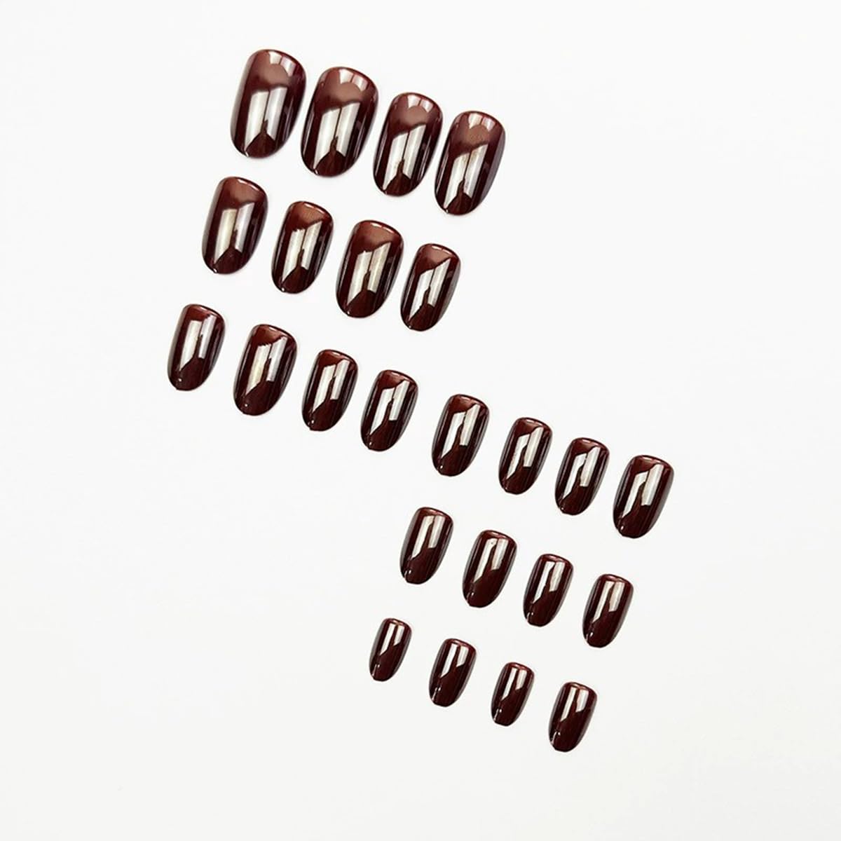 Short Press on Nails Oval Fake Nails Coffee Brown Acrylic Glue on Nails Almond Shape Magic Mirror Gel Acrylic Press on False Nail Kit Full Cover Reusable Stick on Nails for Women Girls 24PCS