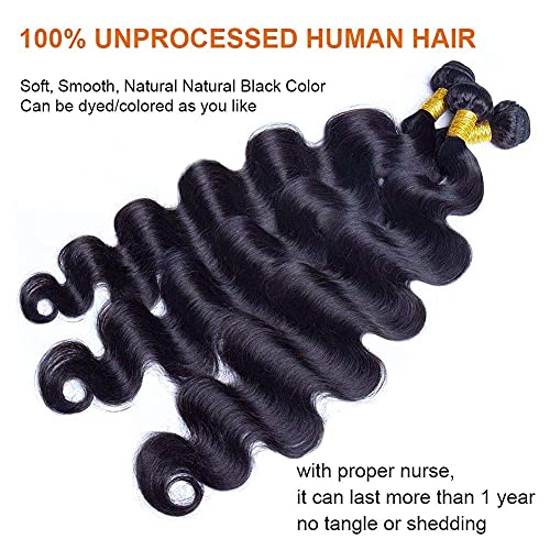Human Hair Bundles Body Wave Bundles Human Hair 14 14 14 Inch 10A Brazilian Hair Bundles Human Hair 100% Unprocessed Virgin 3 Bundles Human Hair Weave Bundles Human Hair Extensions Natural Color