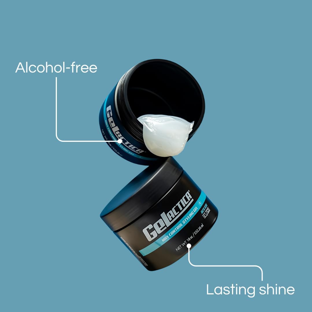 Gelactica Max Control Hair Gel for Men, Alcohol-Free, Strong Hold Styling Gel, Natural Extracts for Long-Lasting Hold and Shine, Slick Back Hair Style 18 oz