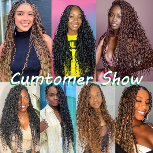 Curly Braiding Hair #1B Natural Black 2PCS 24Inch Ocean Wave Crochet Hair for Black Women Curly Crochet Hair for Boho Braids(24inch,2pack)
