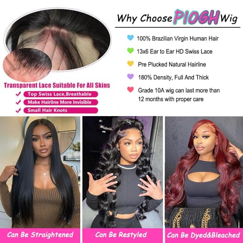 PIOGH 30 Inch 13x6 Body Wave Lace Front Wigs Human Hair Pre Plucked Glueless Wigs Human Hair 180% Density Brazilian Virgin Body Wave Lace Front Wig 13x6 HD Frontal Human Hair Lace Front Wigs for Women