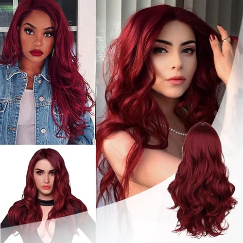Wine Wig Long Curly Hd Lace Front Wigs Human Hair,Deep Wave Wig for White Women Hd Lace Closure Wigs Cosplay Wig