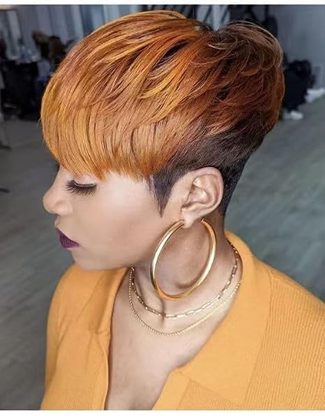 FCHW Short Ombre Hair Wigs Pixie Cut for Black Women Synthetic Straight Wig