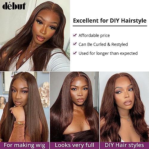 DÉBUT Long Straight Hair 6 Bundles High Temperature Fiber 300g for Full Head Synthetic Hair Weave Medium Brown 26 28 30 Inches