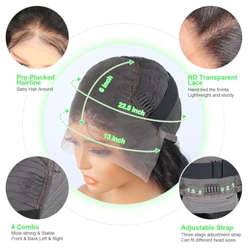 Vnrtkkn HD Lace Front Wigs Human Hair Deep Wave Wig 200 Density 13x6 Human Hair Lace Front Wigs for Women Pre Plucked Glueless Curly Wigs 26 Inch Deep Wave Lace Frontal Wigs Human Hair Natural Color