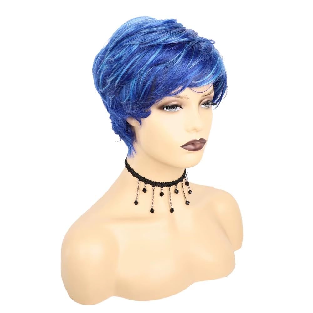 FCHW Short Pixie Cut Hair Wig Short Hairstyles Synthetic Wigs For Women Wave Blue Wigs Heat Resistant Hairpieces Women's Wig