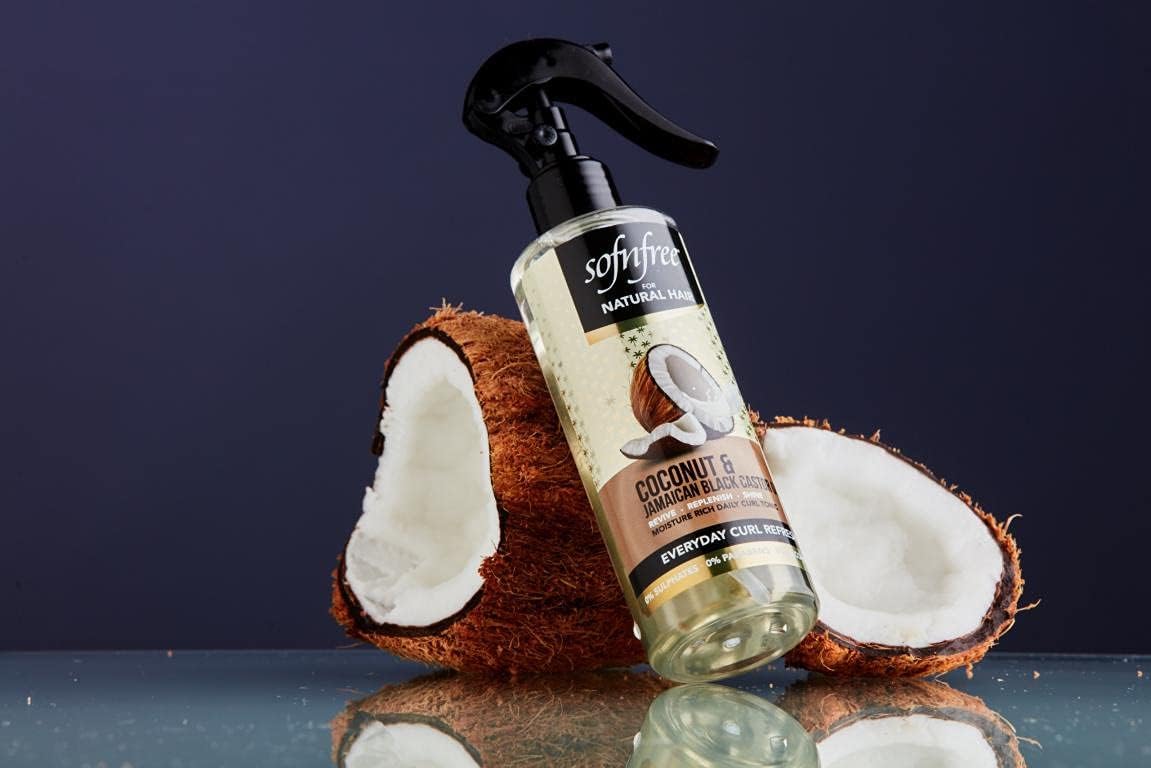 Sofn'free Coconut & Jamaican Black Castor Oil Curl Refresher Spray - Everyday Volumizer and Moisturizer for Styling Dry, Coily or Curly Hair, 8.12 Fl Oz (Pack of 3)