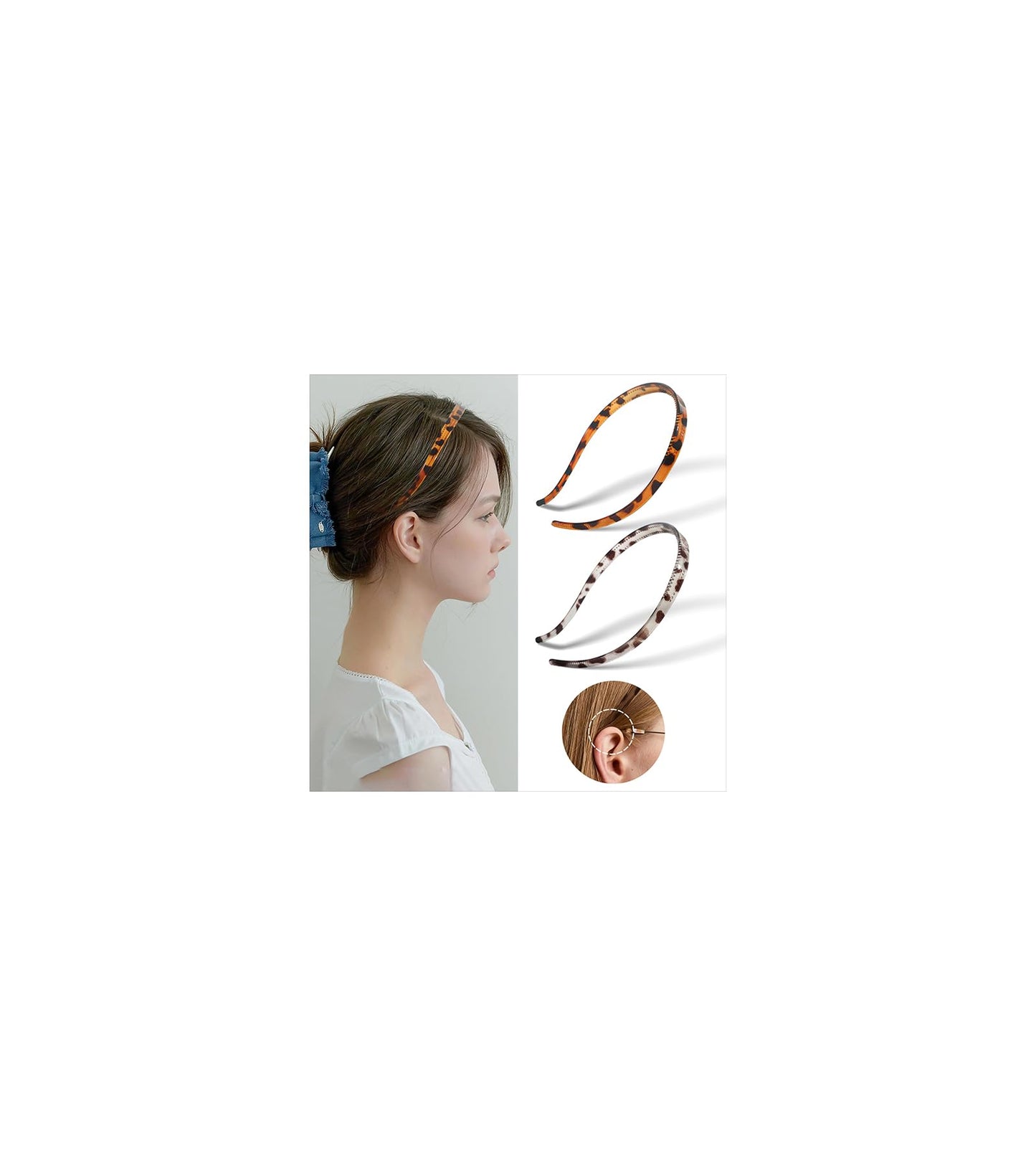 KWV 2PCS Round Transparent Invisible Hairband - 2024 Curly Thick Headband, Medium Thick Headbands for Women Thin Hair Hairband Curly Hair Bands Dark Light Tortoiseshell Hair Accessorie Gift for Girls