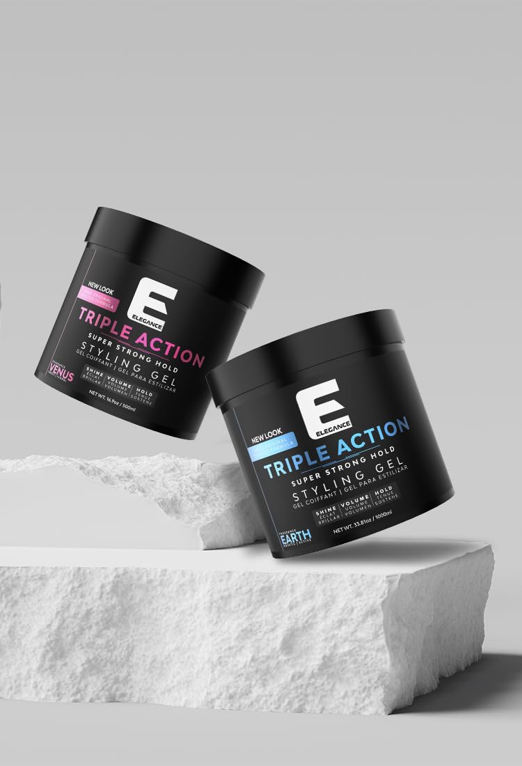 E Elegance Venus Fragrance Triple Action Hair Gel for Men And Women - Super Strong Hold, Extreme Volume, And Long Lasting Shine - Flake Free And Refreshing Fragrance - All Hair Types, 8.45 oz