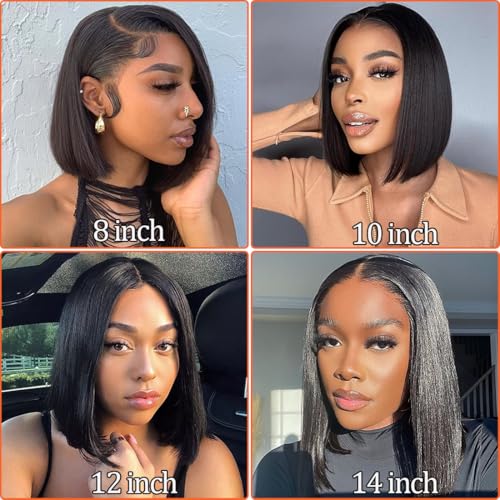 Amella Hair U Part Wig Human Hair Straight Bob Wigs For Black Women 10inch Brazilian Remy Hair Short Bob Human Hair Wigs Clip in U Part Wig Human Hair Extensions Natural Black Color