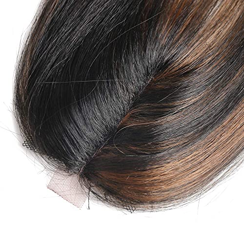 X-TRESS Synthetic Hair Bundles with Closure Black Ombre Medium Brown Balayage Yaki Straight Weft Weave Swiss Lace Hair Extension Heat Resistant