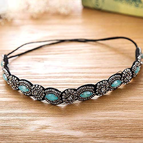 Teenitor 5pcs Hairbands for Women, 5 Rhinestone Beaded Headbands, Head Bands for Women's Hair Fashionable Handmade Crystal Beaded Elastic hairbands, 20-26.8"(51-68cm), 1 Count (Pack of 5), HAIRBAND