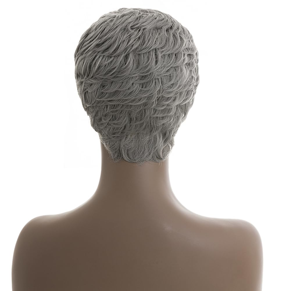 BingSing Short Grey Wigs for Back Women Pixie Cut Wigs Short Wigs for Black Women Short Grey Pixie Curly Hair Wig
