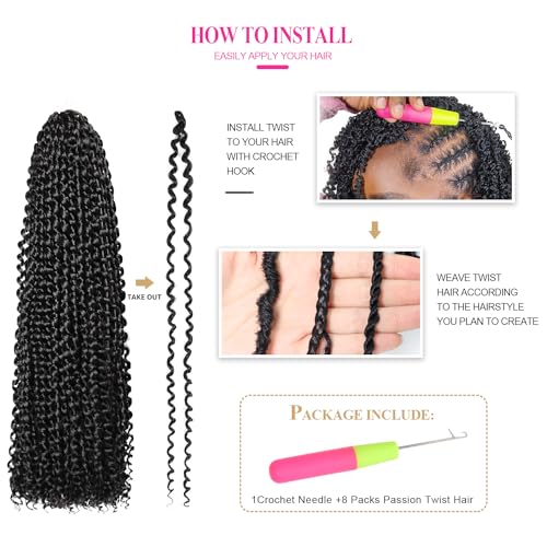 Passion Twist Hair 18 Inch 8 Packs Water Wave Crochet Hair For Black Women Passion Twists Braiding Hair Long Bohemian Spring Twist Hair Crochet Braids Synthetic Hair Extension (18inch, 1B)