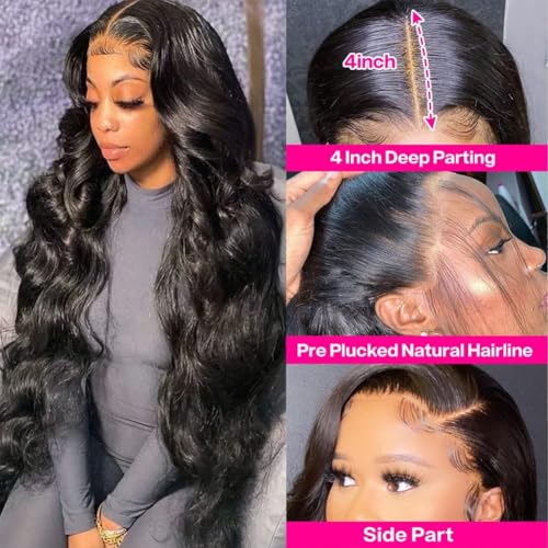 28 Inch Body Wave Lace Front Wigs Human Hair Pre Plucked 13x4 HD Transparent Lace Frontal Wigs Human Hair 180% Density Glueless Wigs Human Hair With Natural Black Hairline Baby Hair For Women
