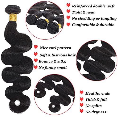 Human Hair Bundles Body Wave Bundles Human Hair 14 14 14 Inch 10A Brazilian Hair Bundles Human Hair 100% Unprocessed Virgin 3 Bundles Human Hair Weave Bundles Human Hair Extensions Natural Color