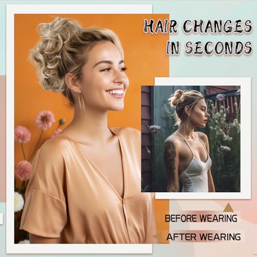 2Pcs Messy Hair Bun Hair Piece Scrunchy Hair Bun Pieces Extension Curly Wavy Rubber Band Elastic Scrunchie Ponytail Hair Accessories (Silver gray)