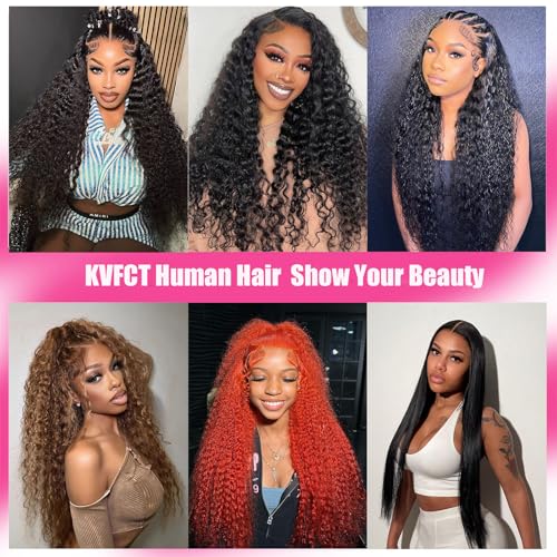 KVFCT 30 Inch Deep Wave Lace Front Wigs Human Hair 13x6 HD Transparent Human Hair Lace Front Wigs for Women 200% Density Deep Curly Human Hair Wigs Pre Plcked Deep Wave Frontal Wigs with Baby Hair