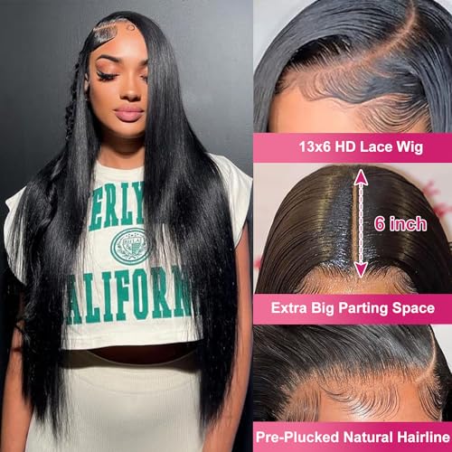 30 Inch 13x6 Lace Front Wigs Human Hair 200 Density Straight HD Lace Front Wigs Human Hair Straight Glueless Wigs Human Hair Pre Plucked 13x6 HD Frontal Human Hair Lace Front Wigs for Women