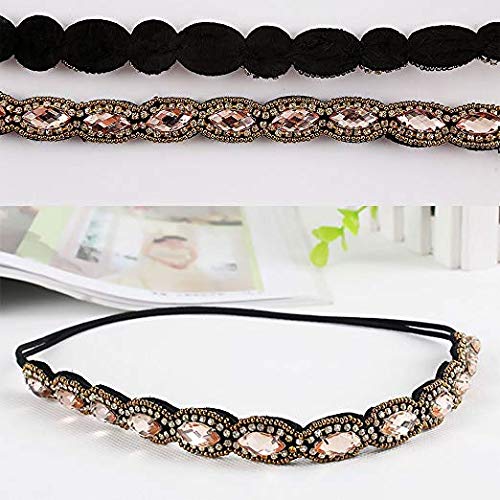 Teenitor 5pcs Hairbands for Women, 5 Rhinestone Beaded Headbands, Head Bands for Women's Hair Fashionable Handmade Crystal Beaded Elastic hairbands, 20-26.8"(51-68cm), 1 Count (Pack of 5), HAIRBAND