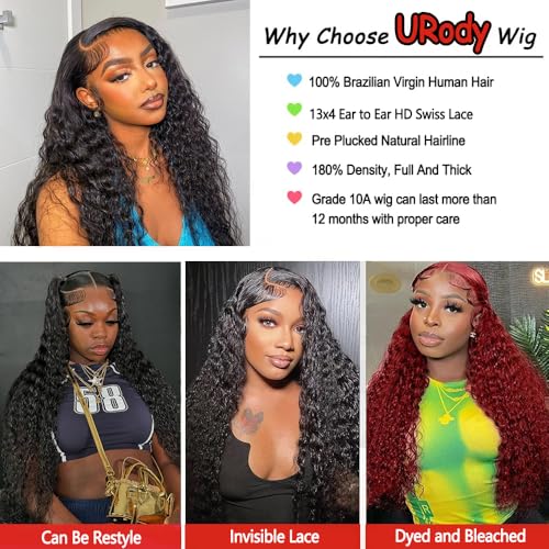 30 Inch Deep Wave Lace Front Wigs Human Hair 13x4 HD Lace Front Wigs Human Hair Pre Plucked 180% Density Deep Curly Human Hair Wig Wet and Wavy Glueless Frontal Human Hair Lace Front Wigs for Women