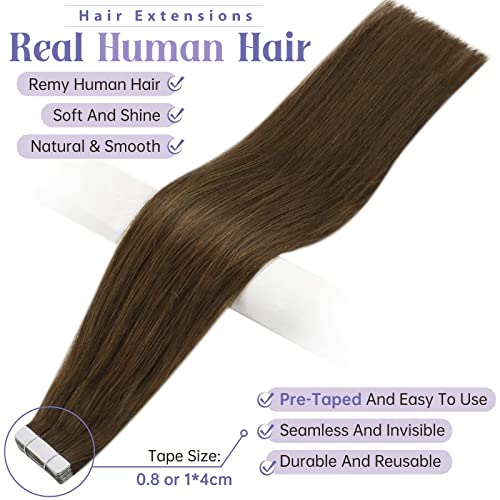 Full Shine Tape in Hair Extensions 22 Inch Color 4 Light Brown Hair Extensions Remy Hair Extensions Tape in Extensions Natural Human Hair 50Grams 20 Pieces Brown Tape in Hair Extensions Human Hair