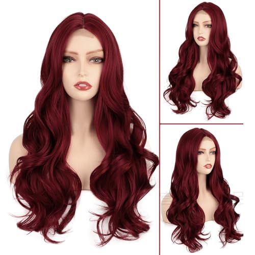 Wine Wig Long Curly Hd Lace Front Wigs Human Hair,Deep Wave Wig for White Women Hd Lace Closure Wigs Cosplay Wig
