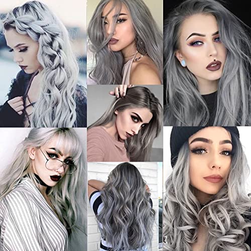 12 PCS Grey Hair Extensions Clip in, Colored Party Highlights Extension for Kids Girls Synthetic Hairpiece Straight 22 inch