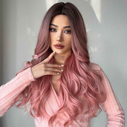 Ymiko Red Lace Front Wig, Pink Wig, Pink Lace Front Wigs Deep Wave Curly Lace Wig Pink Lace Front Wig Pink Lace Front Wig Human Hair with Hair Pink Color Cosplay Wigs for Girls and