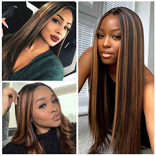 X-TRESS Synthetic Hair Bundles with Closure Black Ombre Medium Brown Balayage Yaki Straight Weft Weave Swiss Lace Hair Extension Heat Resistant
