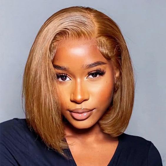UTIDE Bob Wig Human Hair Chocolate Brown Straight Bob Wig 13x4 Lace Front Wigs Human Hair 180% Density Glueless Hd Transparent Lace Frontal Wig Bob Wigs Pre Plucked Human Hair Wig 12 Inch