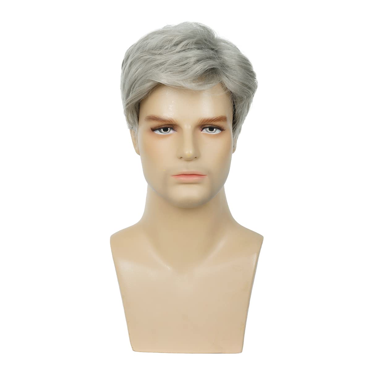 Baruisi Men Wigs Short Gray Synthetic Heat Resistant Natural Halloween Cosplay Hair Wig