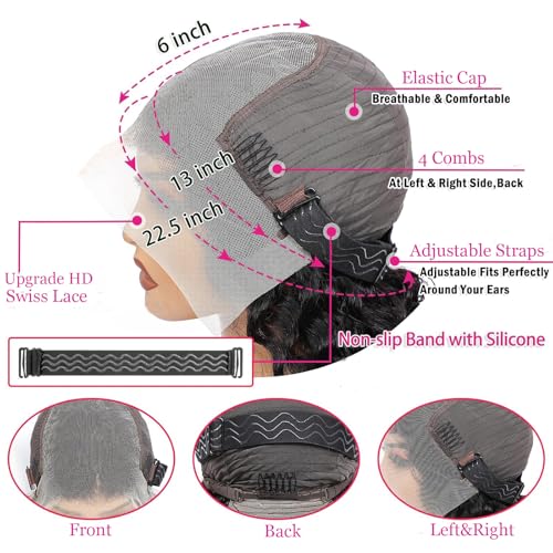KVFCT 30 Inch Deep Wave Lace Front Wigs Human Hair 13x6 HD Transparent Human Hair Lace Front Wigs for Women 200% Density Deep Curly Human Hair Wigs Pre Plcked Deep Wave Frontal Wigs with Baby Hair