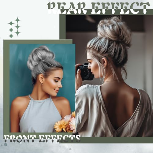 2Pcs Messy Hair Bun Hair Piece Scrunchy Hair Bun Pieces Extension Curly Wavy Rubber Band Elastic Scrunchie Ponytail Hair Accessories (Silver gray)