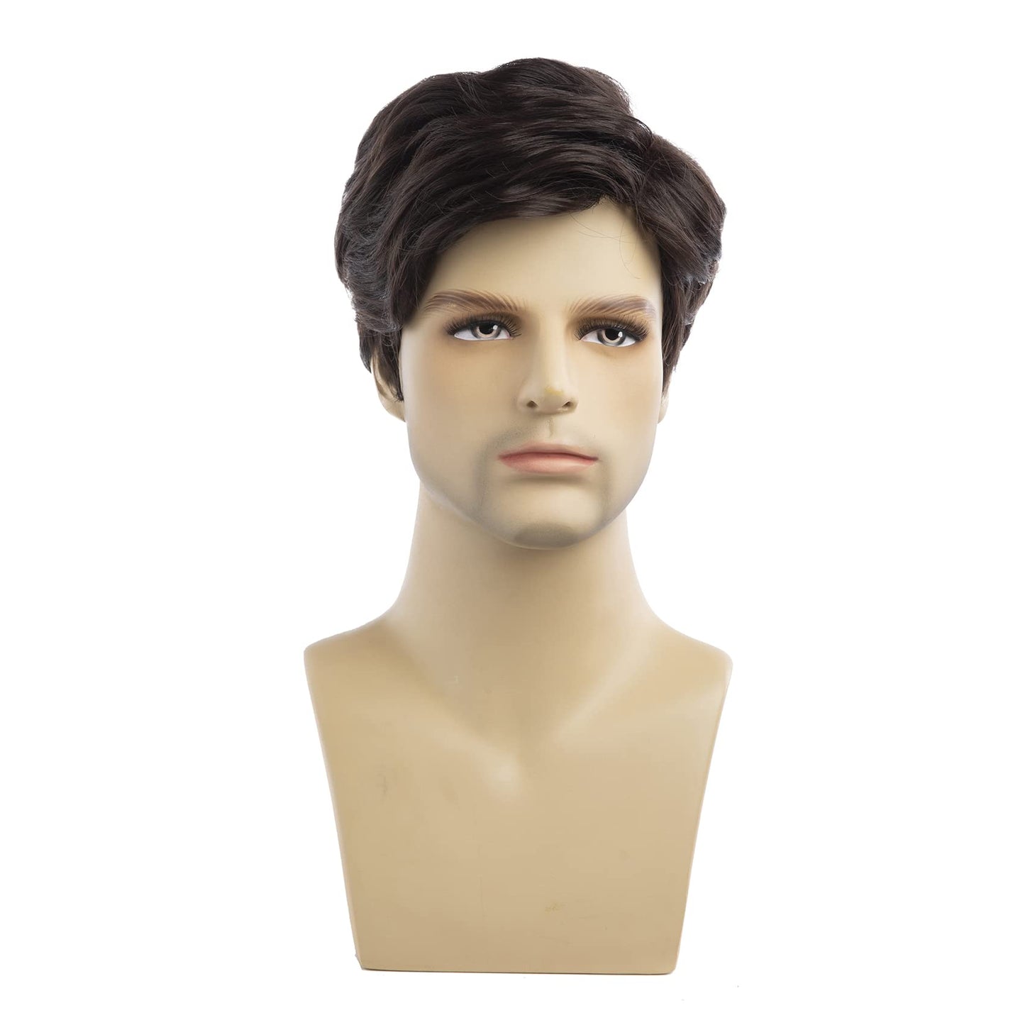Baruisi Men Wigs Short Brown Wig Synthetic Heat Resistant Natural Halloween Cosplay Hair Wig