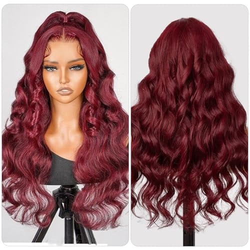 Munx Lace Front Wigs Human Hair 26 Inch 13x4 Body Wave Lace Front Wigs 99J Burgundy Pre Plucked 180 Density HD Transparent Wine Red Colored Wigs Human Hair for Black Women with Baby Hair