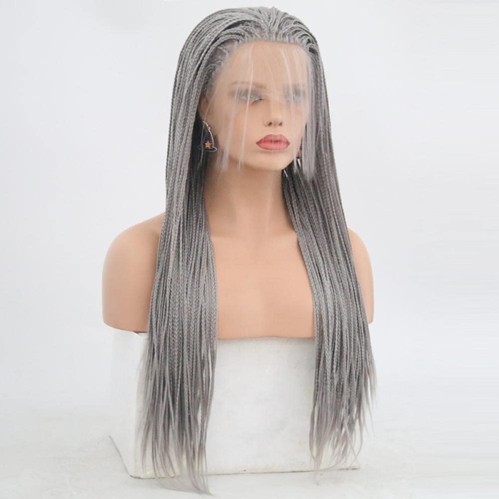 liuzz Silver Grey Braided Wigs Synthetic Lace Front Wig Part Braided Box Braids Wig With Baby Hair Wigs for Black Women-26inches